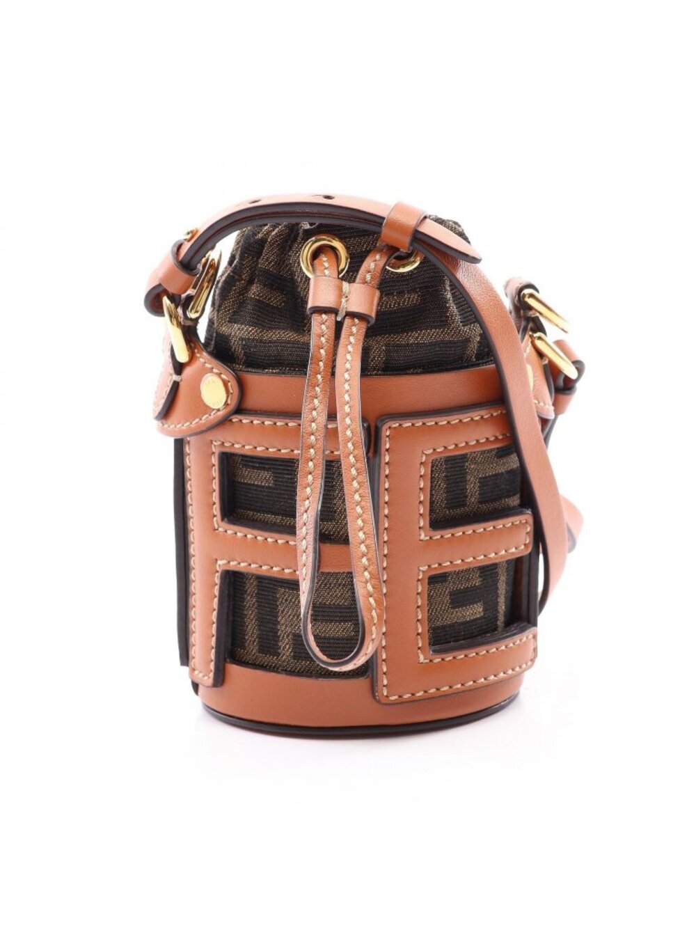 Fendi Shoulder Bag Nano Step Out Zucca Brown Black Canvas Leather